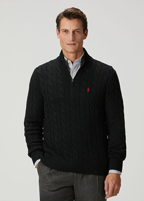 Polo Ralph Lauren Siyah Erkek Siyah Yakası Fermuarlı Örgü Dokulu