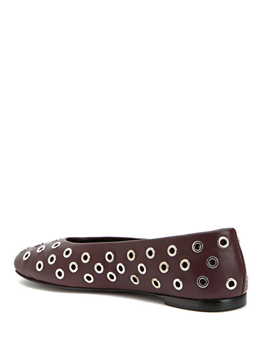 Bordo Taşlı Kadın Deri Babet - Görsel 4