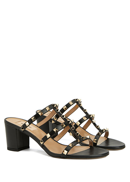 Rockstud Siyah Trok Detaylı Kadın Deri Terlik - Görsel 3