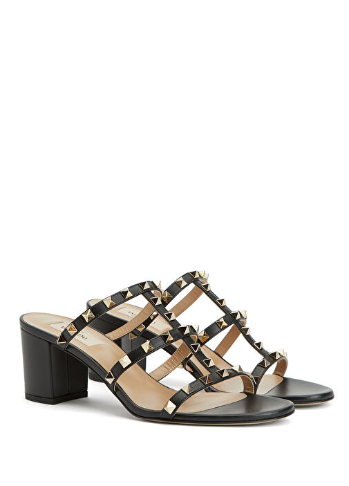 Rockstud Siyah Kadın Deri Terlik - Görsel 3