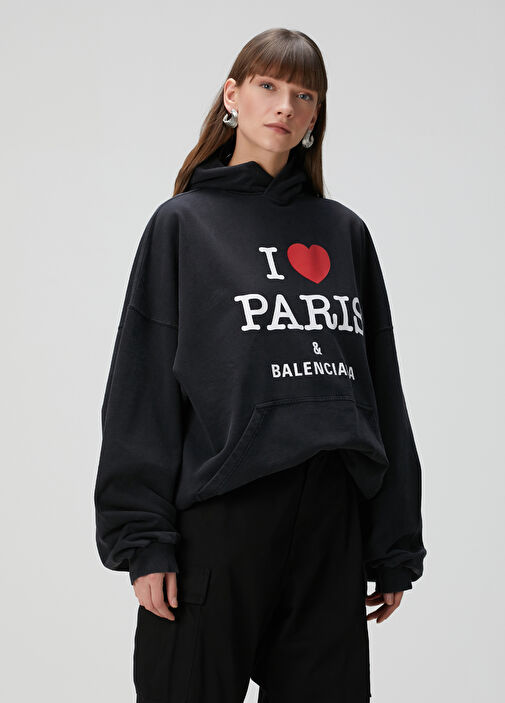 Balenciaga - I Love Paris Large Fit Black Hoodie