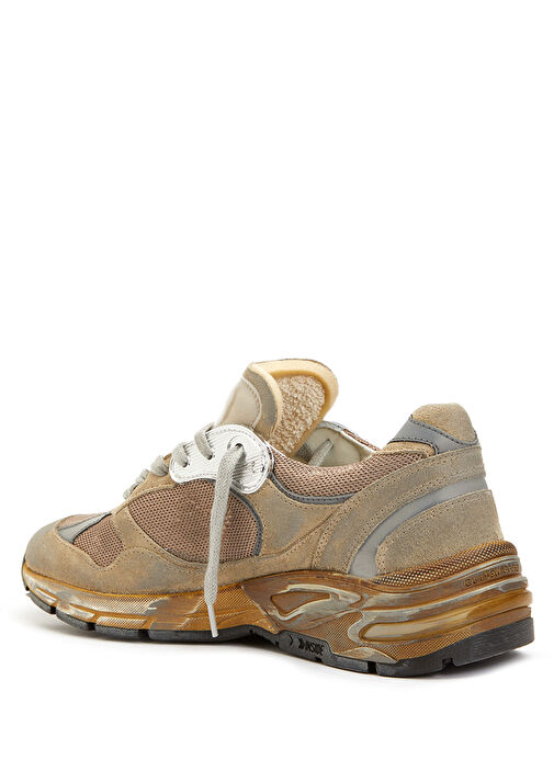 Bej Logolu Eskitme Dokulu Kadın Deri Sneaker - Görsel 4