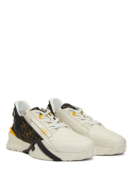 Fendi Flow Kahverengi Beyaz Erkek Deri Sneaker - Görsel 3