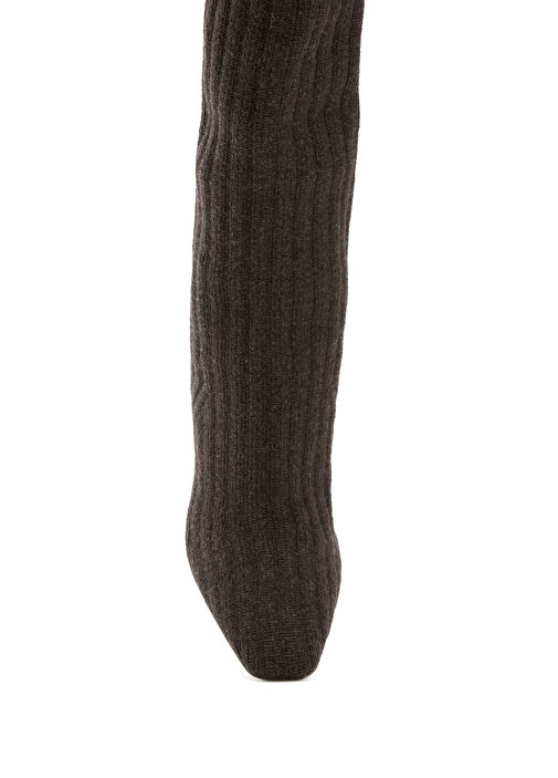 Koyu Kahverengi Çorap Formlu Yün Çizme - Görsel 5