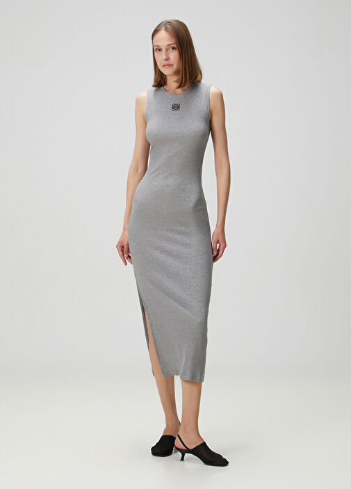 loewe dress grey Loewe // Heather Grey Henley Midi Dress – VSP Consignment main image 1