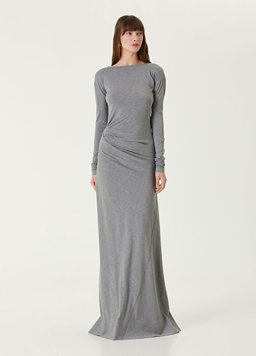victoria beckham grey dress Gathered Waist Midi Dress