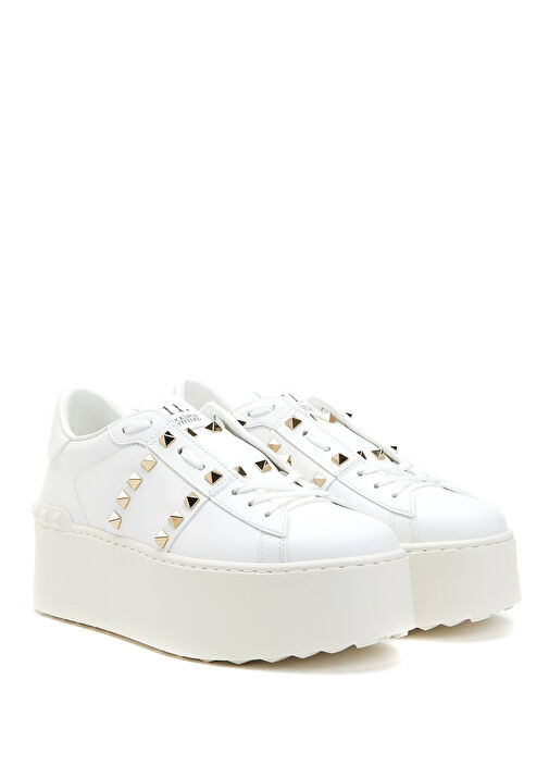 Rockstud Beyaz Kadın Deri Sneaker - Görsel 3