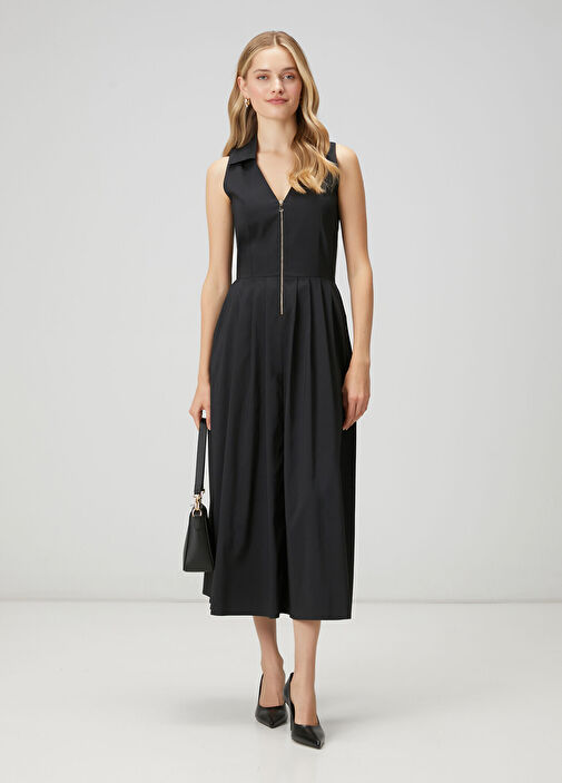 Siyah Midi Tafta Gömlek Elbise