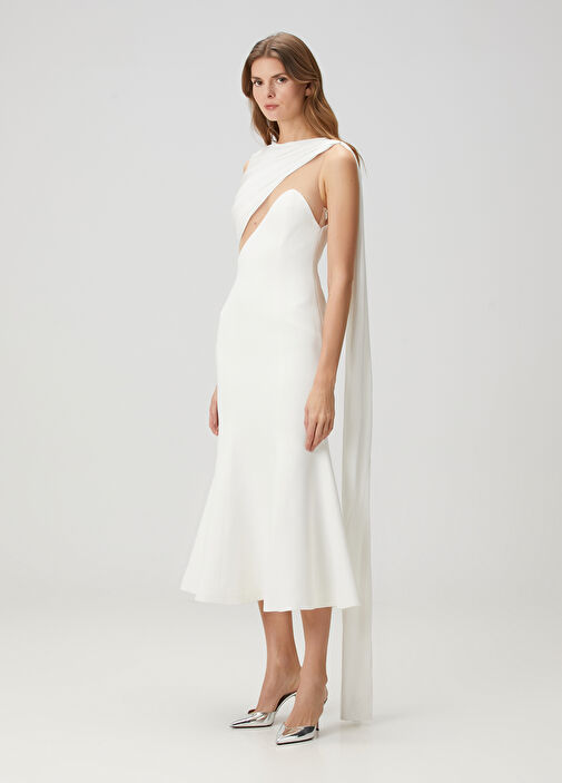 ワンピースその他 David Koma White asymmetrical midi dress DAVID KOMA - White Draped Asymmetric Midi Evening Dress