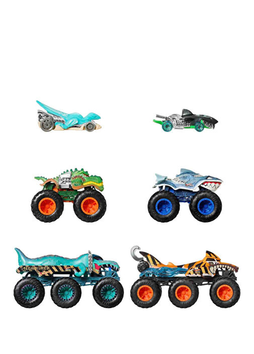 Hot Wheels - Monster Trucks Köpek Balığı ve Dinozor Oyuncak Araba