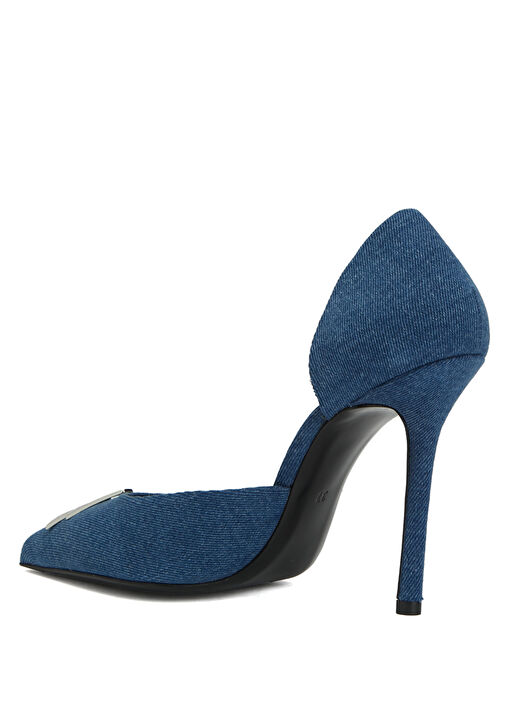 Mavi Logo Tokalı Denim Topuklu Ayakkabı - Görsel 4