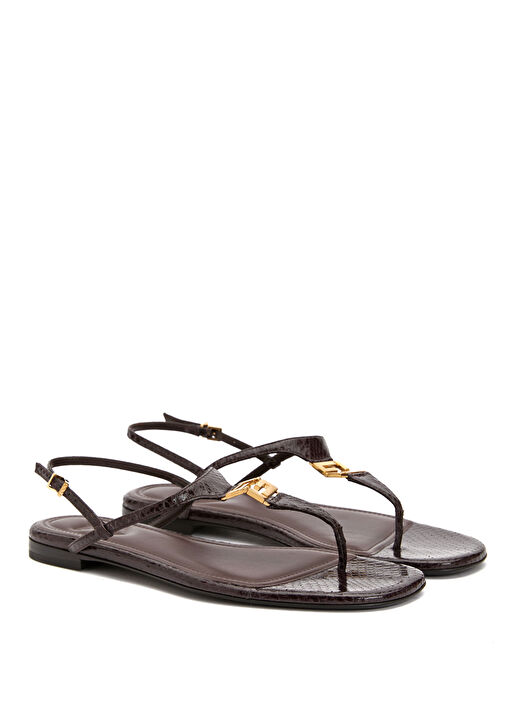 Bordo Desenli Kadın Deri Sandalet - Görsel 3