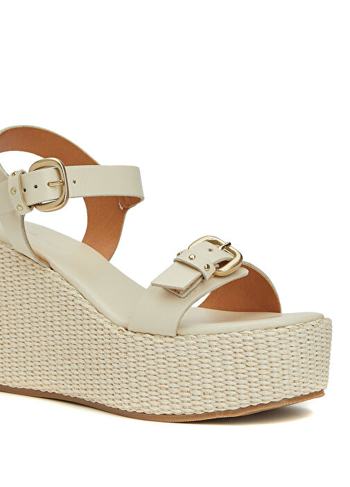 Kırık Beyaz Kadın Deri Sandalet - Görsel 7