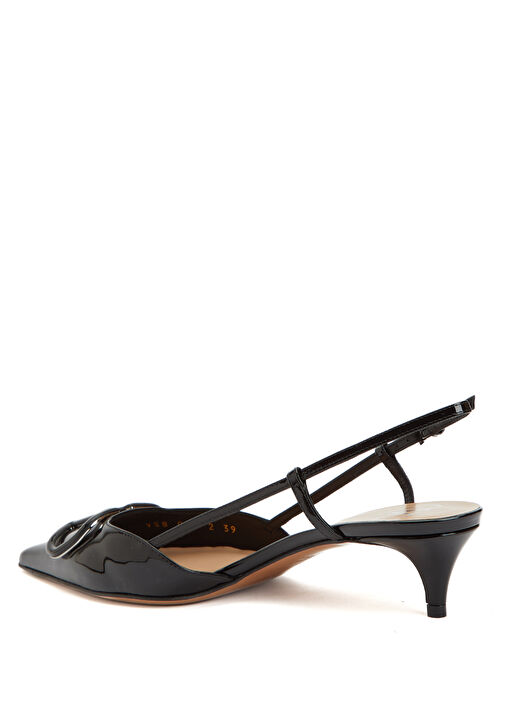 VLogo Siyah Deri Topuklu Ayakkabı - Görsel 4
