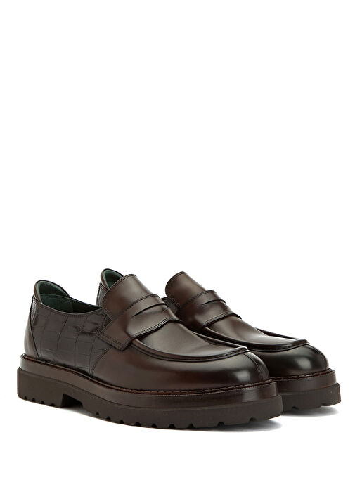 Kahverengi Kroko Detaylı Erkek Deri Loafer - Görsel 3