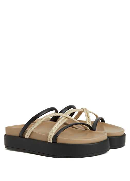 Aba Bej Siyah Kadın Deri Terlik - Görsel 3