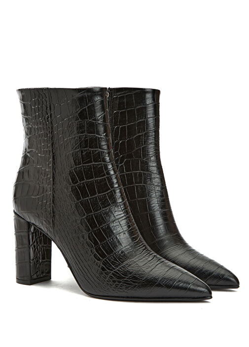 Siyah Kroko Desenli Kadın Deri Bot - Görsel 3