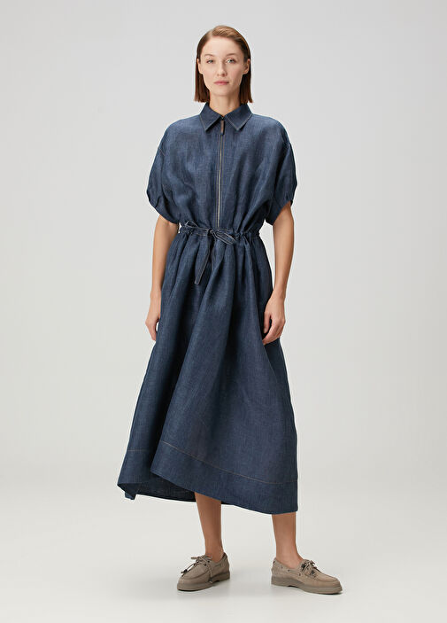 Brunello Cucinelli - Blue Midi Linen Denim Dress