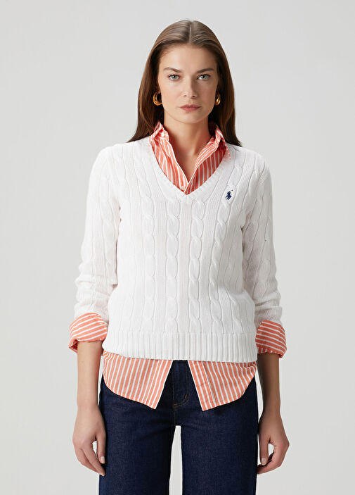 Beyaz Saç Örgü Kazak