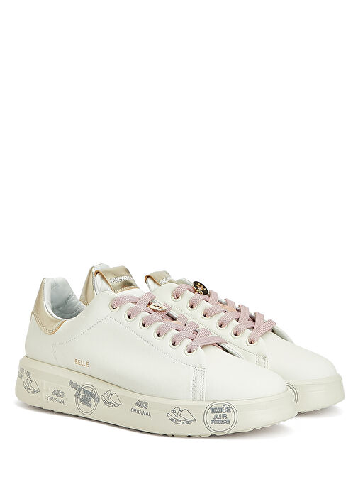 Belle Pembe Beyaz Kadın Deri Sneaker - Görsel 3