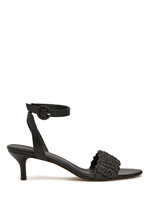 Siyah Hasır Topuklu Sandalet - Görsel 3