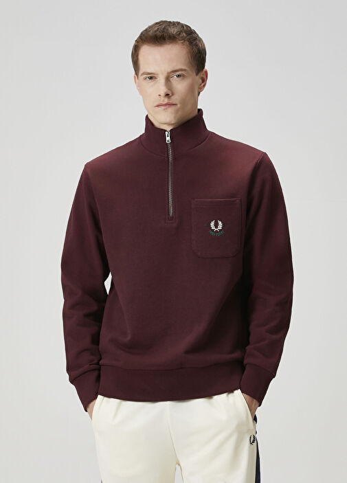 Fred Perry - Bordo Logo Nakışlı Sweatshirt - Bordo