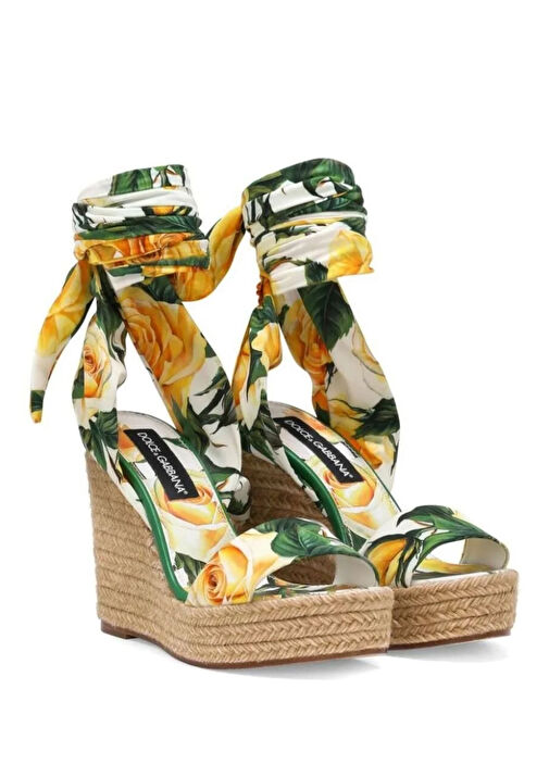 Sarı Çiçek Desenli Kadın Espadril - Görsel 3