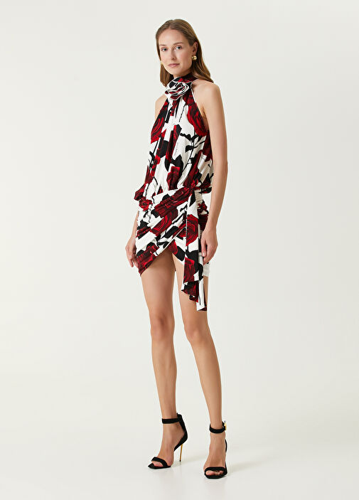 Balmain Red White Floral Mini Cocktail Dress