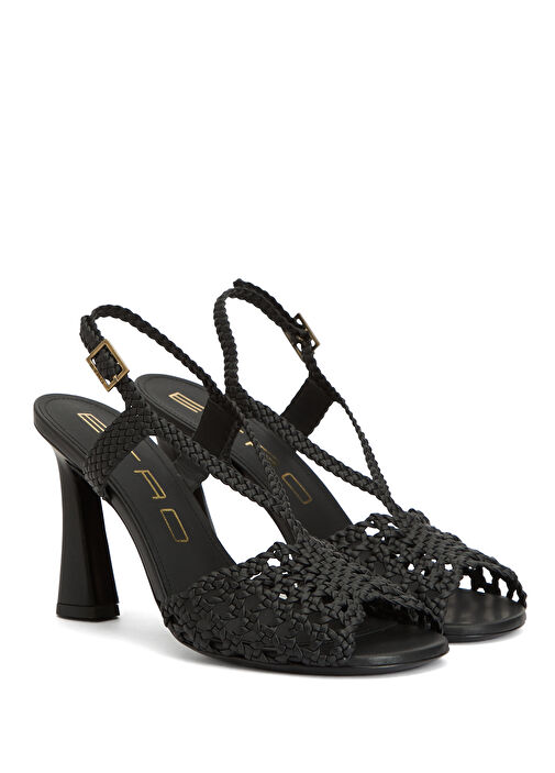 Siyah Örgülü Kadın Sandalet - Görsel 3