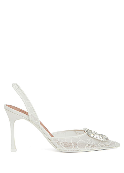 Camelia Beyaz Dantel Dokulu Topuklu Ayakkabı - Görsel 2