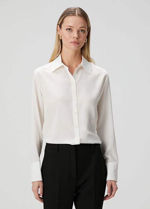 Kırık Beyaz Klasik İpek Gömlek - Görsel 2