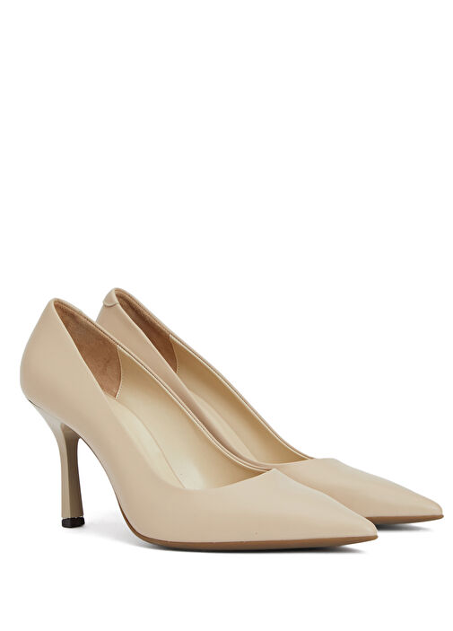 Bej Deri Topuklu Ayakkabı - Görsel 3