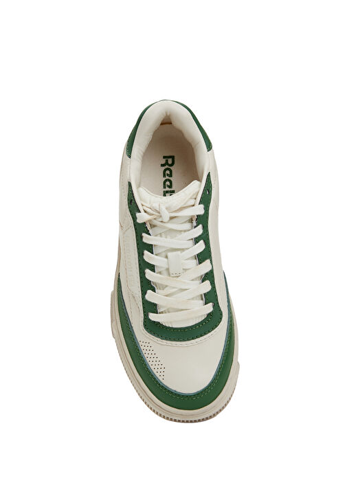 Beyaz Yeşil Logolu Kadın Deri Sneaker - Görsel 5