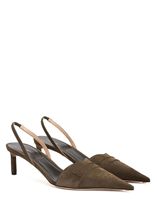 Haki Deri Topuklu Ayakkabı - Görsel 3