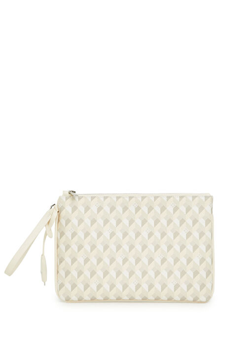 Bej Monogram Desenli Kadın El Portföyü