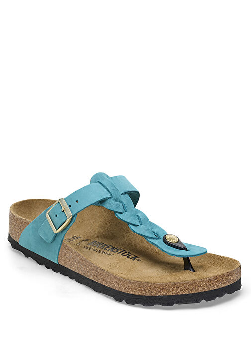 Gizeh Leoi Braided Turkuaz Kadın Terlik - Görsel 3