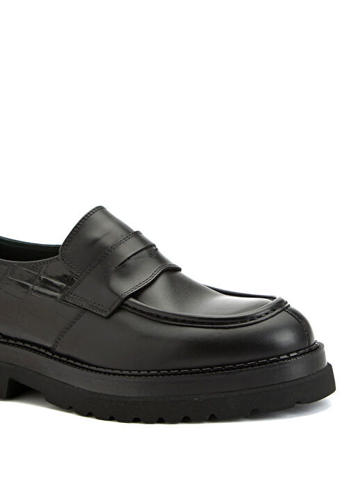 Siyah Kroko Detaylı Erkek Deri Loafer - Görsel 7