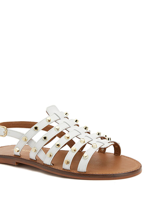 Beyaz Kadın Deri Sandalet - Görsel 7