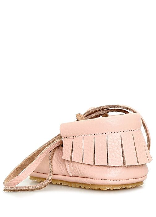 Pudra Püsküllü El Yapımı Kız Bebek Deri Ayakkabı - Görsel 3