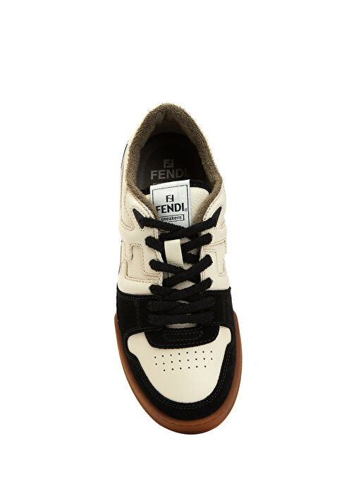 Beyaz Siyah Logolu Erkek Deri Sneaker - Görsel 5