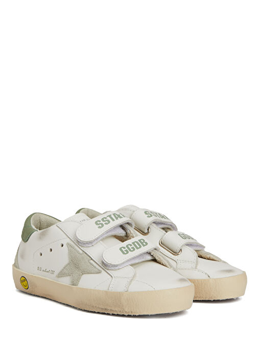 Old School Beyaz Yeşil Unisex Çocuk Deri Sneaker - Görsel 3