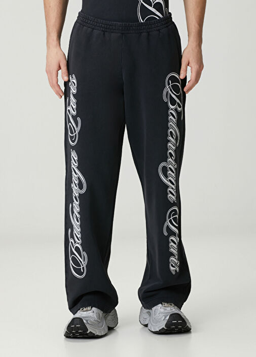 Black Balenciaga Black Men Cursive Black Baggy Sweatpants 1892485