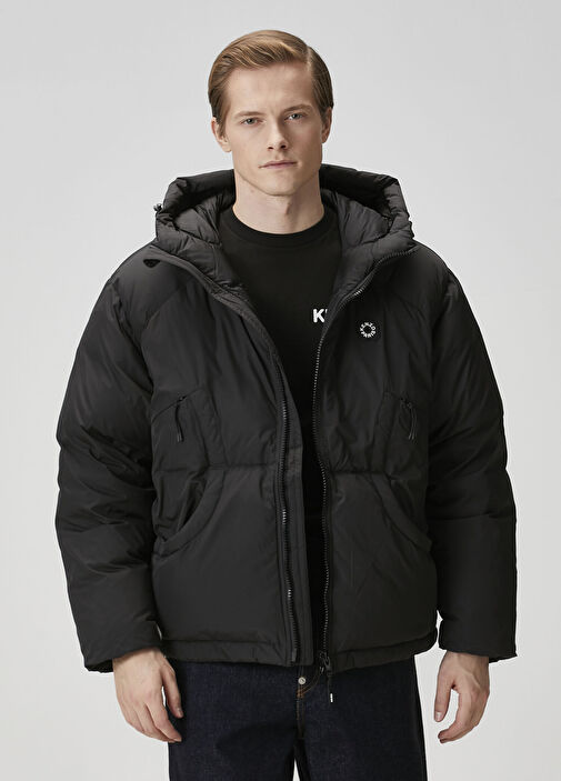 Kenzo Siyah Erkek Boke Flower 2.0 Siyah Kapüşonlu Puff Mont