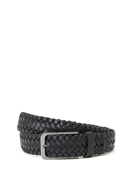 Siyah Örgü Dokulu Erkek Deri Kemer