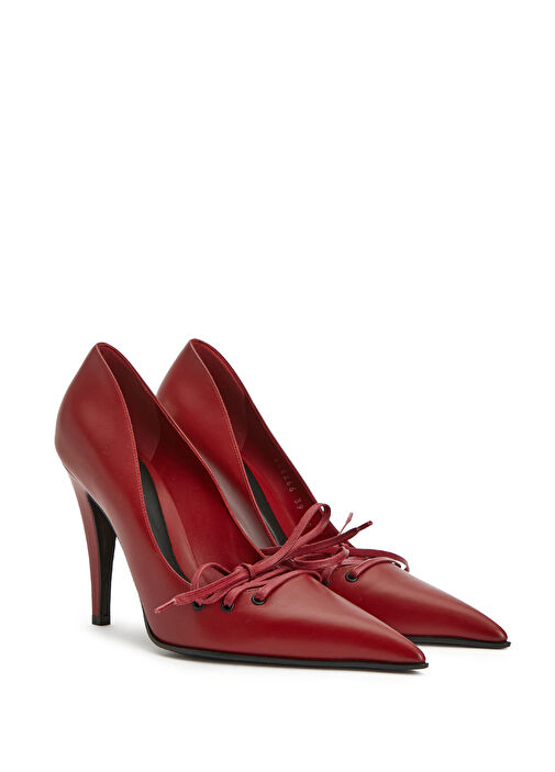 Bordo Bağcık Detaylı Deri Topuklu Ayakkabı - Görsel 3