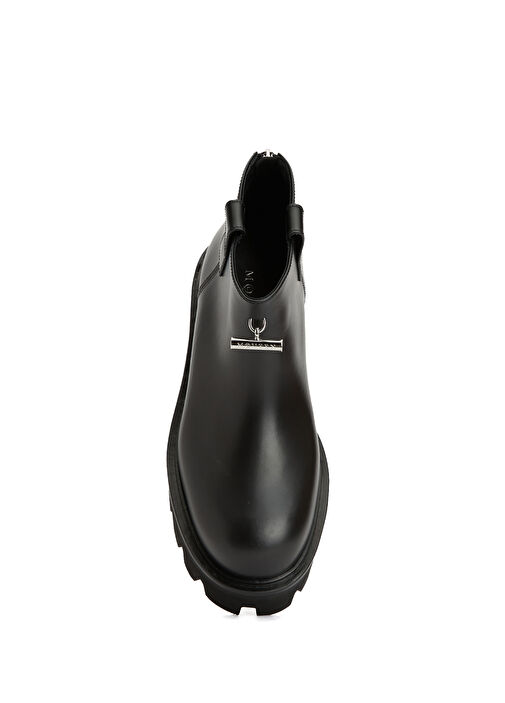 Siyah Erkek Logolu Kadın Deri Ayakkabı - Görsel 5