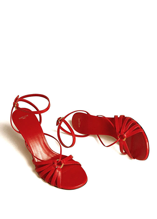 Kırmızı Kadın Deri Sandalet - Görsel 3