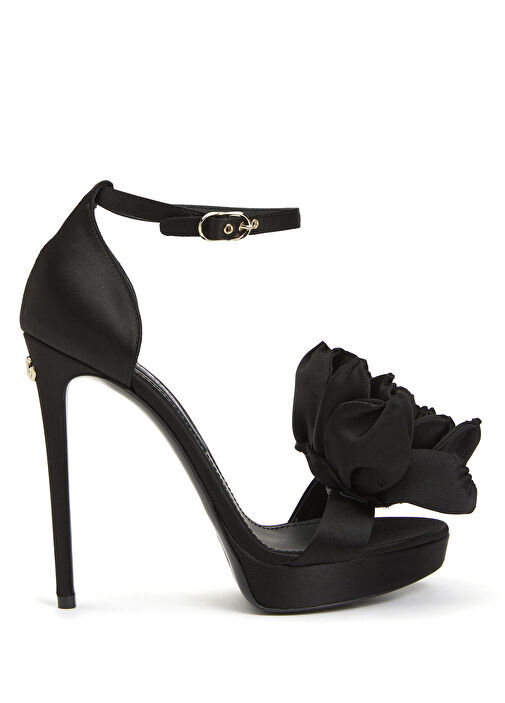 Siyah Gül Detaylı Topuklu Gece Ayakkabı - Görsel 2