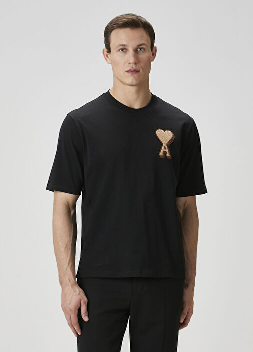 Ami Paris - Siyah Logo Nakışlı T-shirt - Siyah