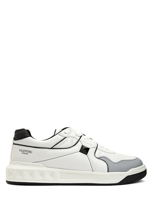 One Stud Siyah Beyaz Erkek Deri Sneaker - Görsel 2